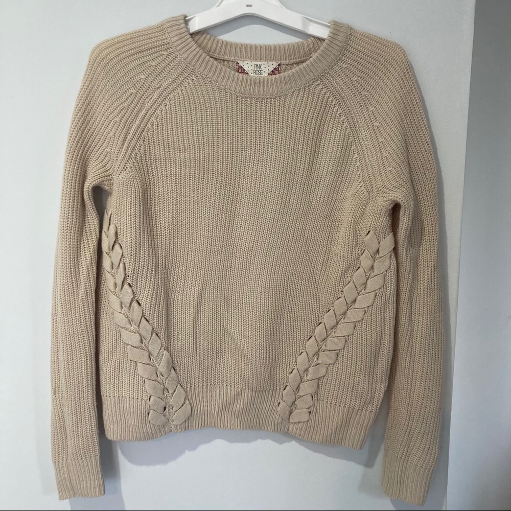 Pink Rose cream Knit Sweatshirt
